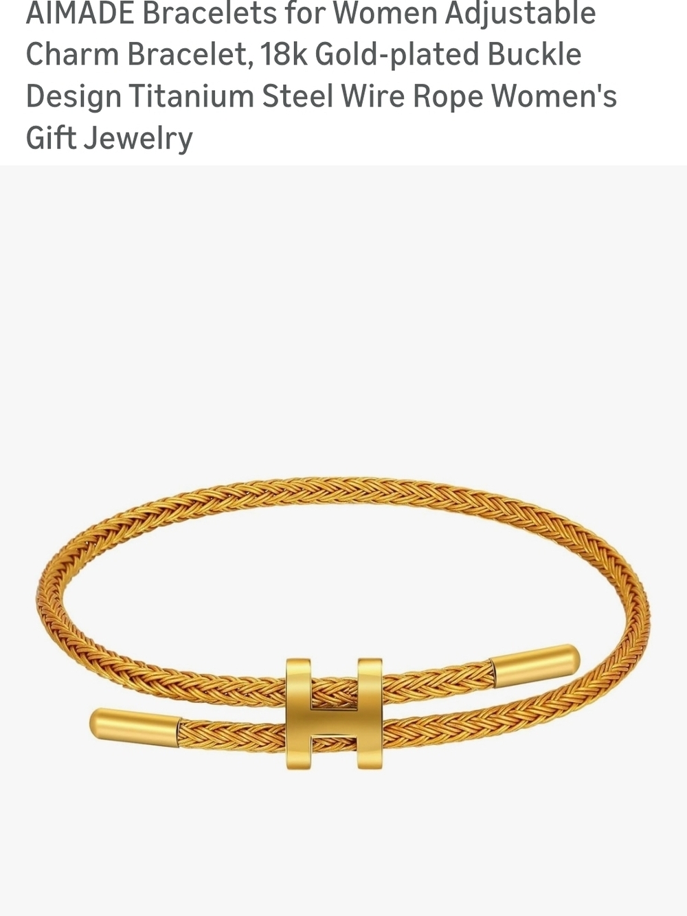Gold Braided Wire Rope Bracelet with H Buckle